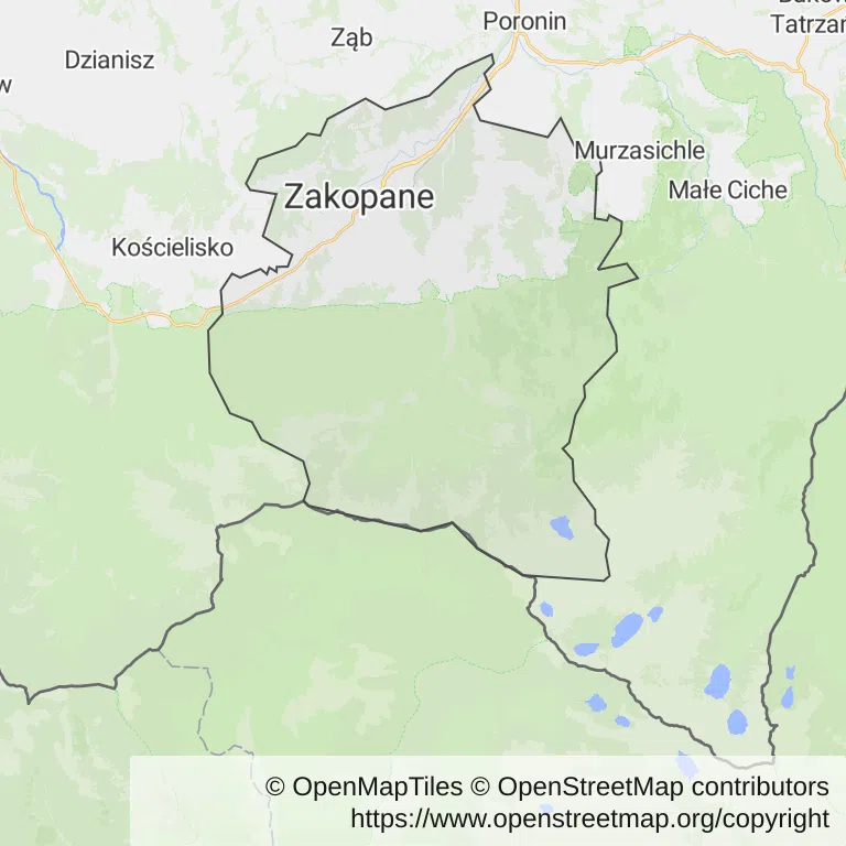 Mapa z zaznaczonym Zakopanem