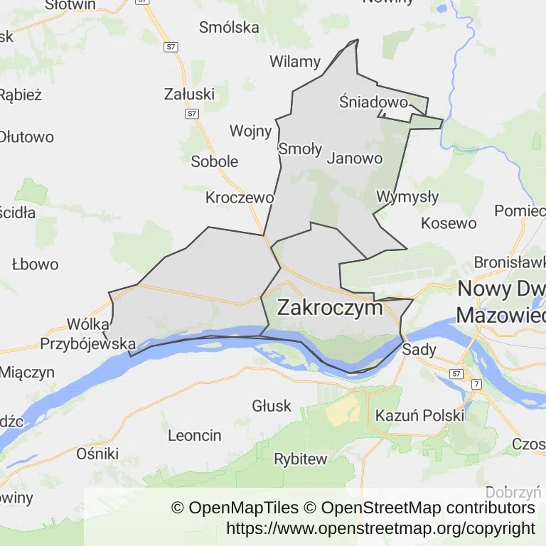 Mapa z zaznaczonym Zakroczymiu