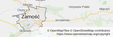 Mapa z zaznaczonym Zamościu