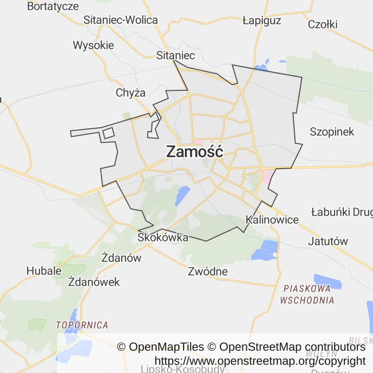 Mapa z zaznaczonym Zamościu