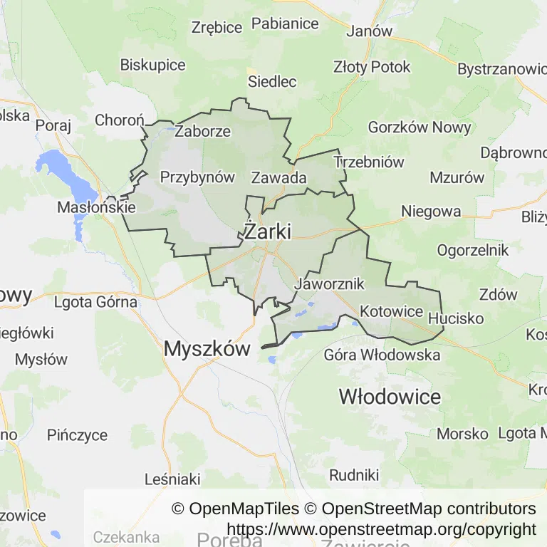 Mapa z zaznaczonym Żarkami