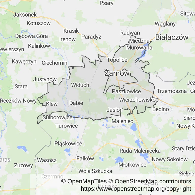 Mapa z zaznaczonym Żarnowem
