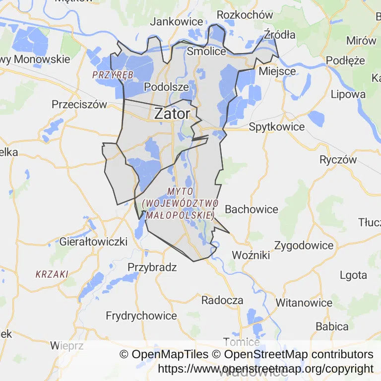 Mapa z zaznaczonym Zatorze