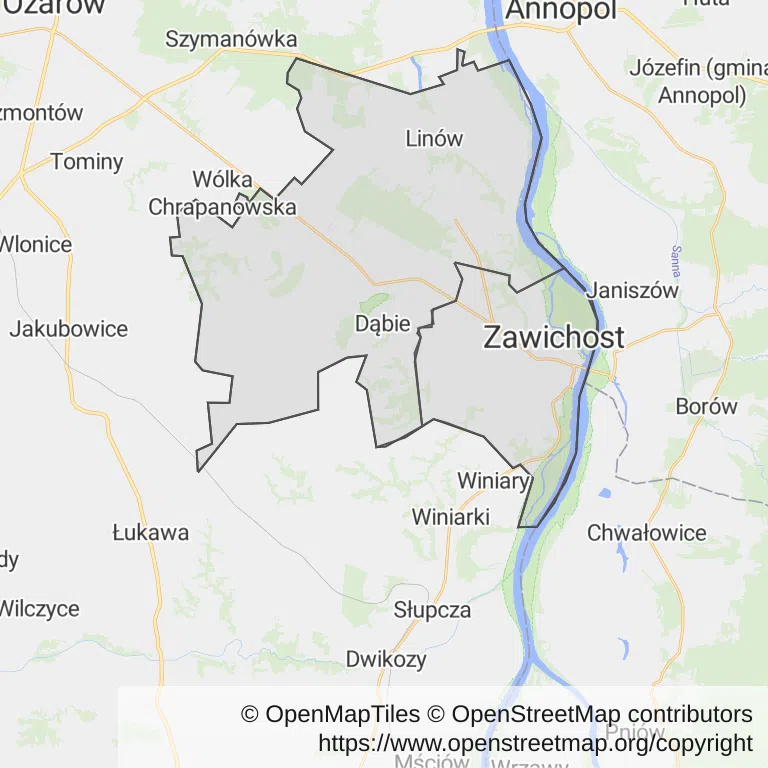 Mapa z zaznaczonym Zawichoścem