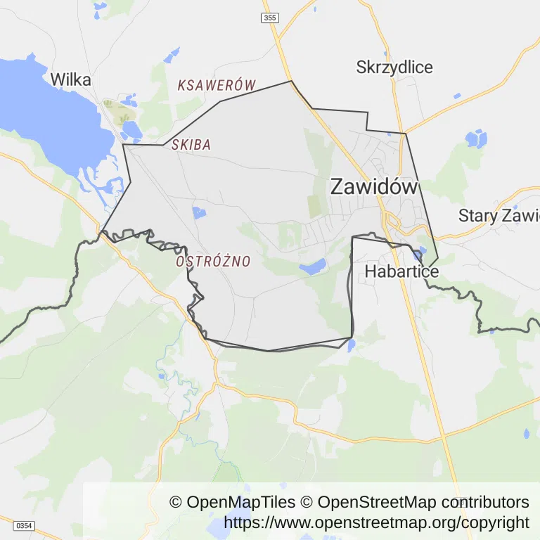 Mapa z zaznaczonym Zawidowem