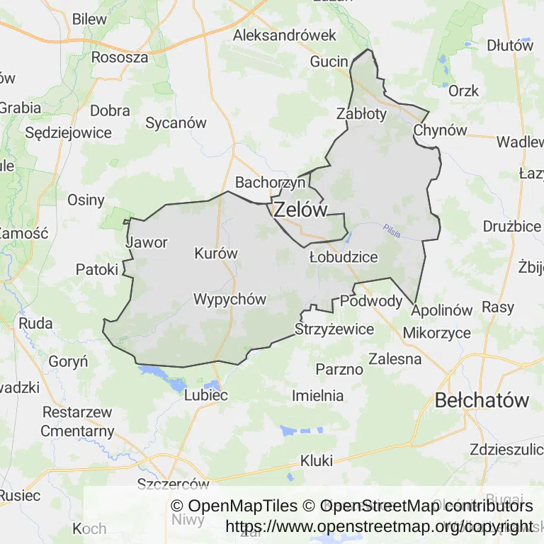 Mapa z zaznaczonym Zelowem