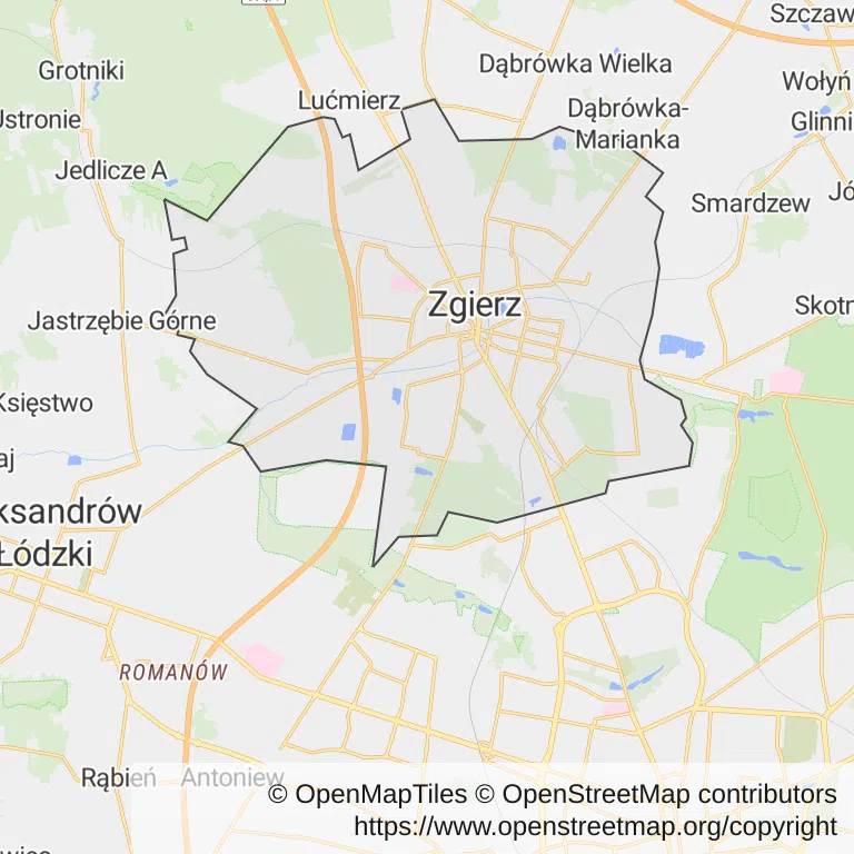 Mapa z zaznaczonym Zgierzem