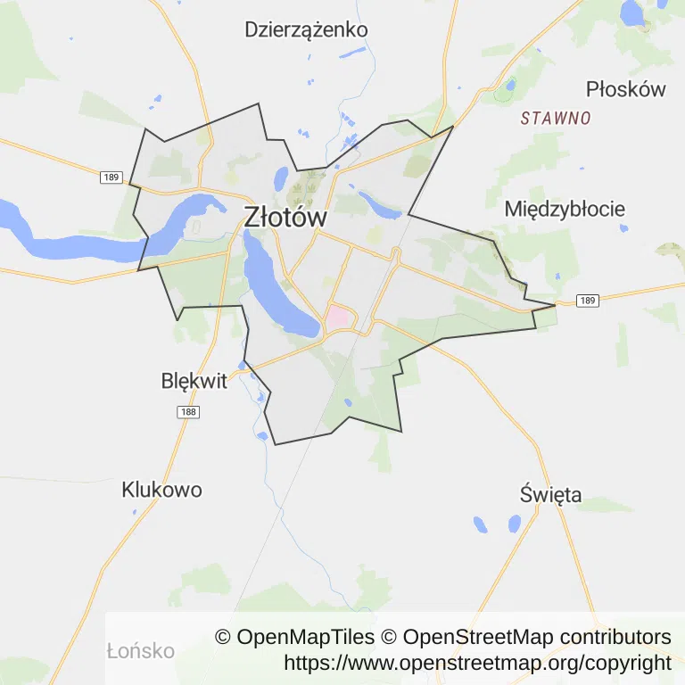 Mapa z zaznaczonym Złotowem