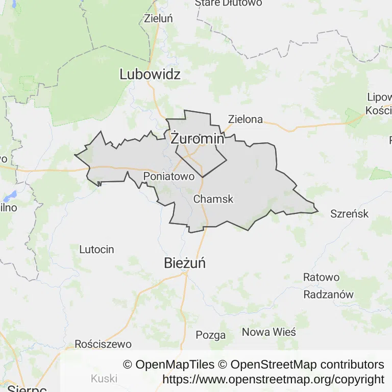 Mapa z zaznaczonym Żurominem